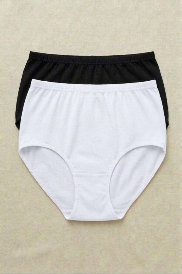 2-Pack Large Size High Waist 100% Cotton Rib Knit Elastic Waist Comfortable Daily Women's Panties Set