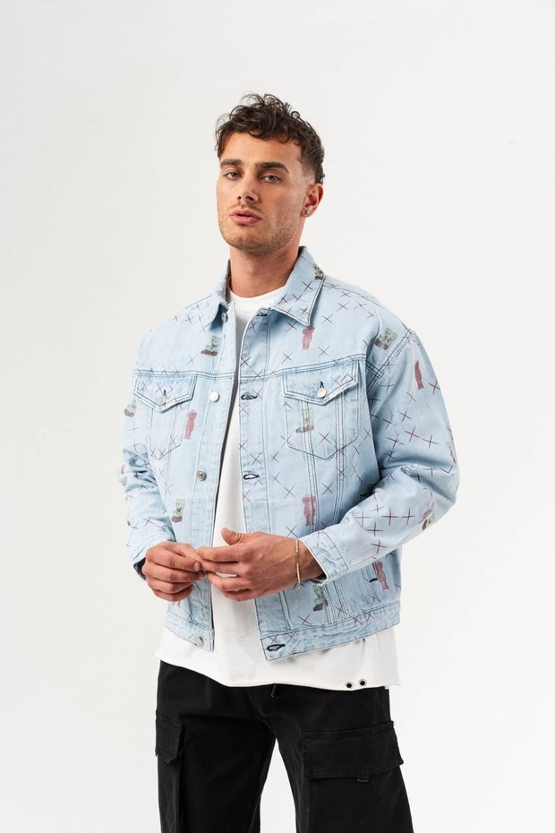 Rebel Bear Patterned Denim Jacket