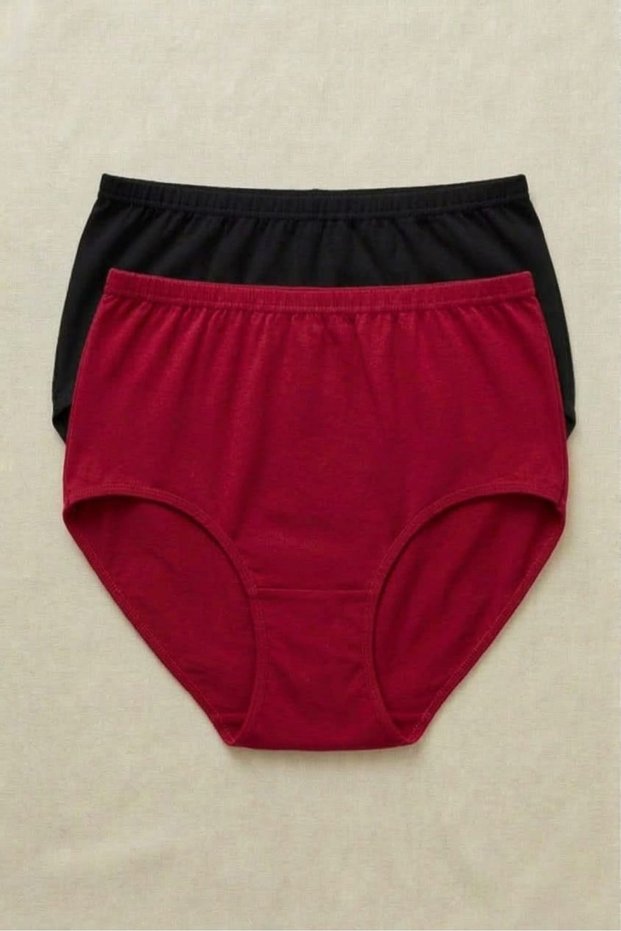 2-Pack Large Size High Waist 100% Cotton Rib Knit Elastic Waist Comfortable Daily Women's Panties Set