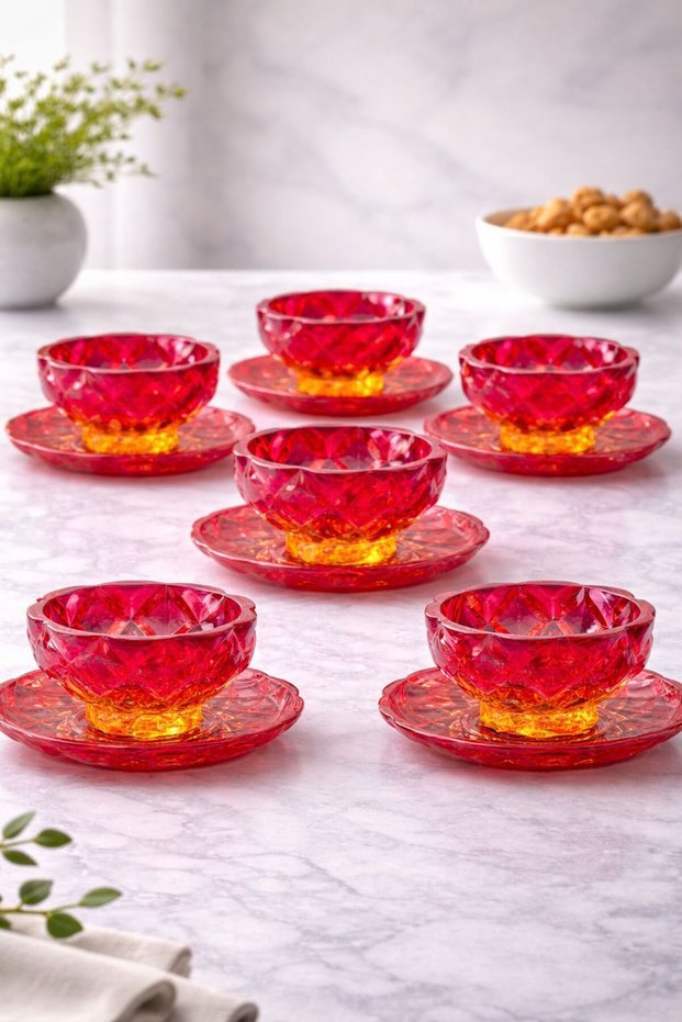 12 Pieces Crystal Glass Colored Snack Bowl Plate