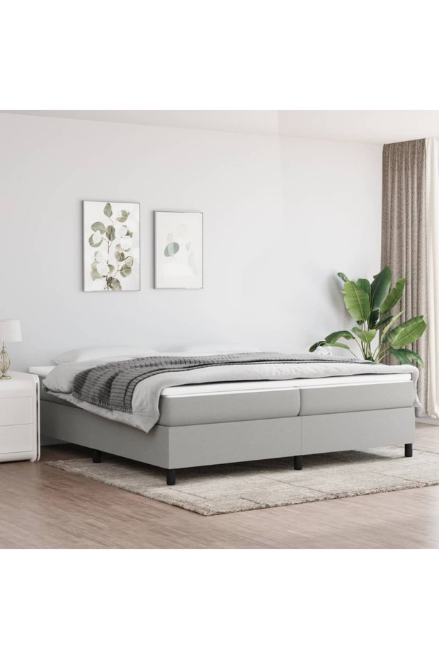 Box spring bed frame, light grey, 200x200 cm, textile