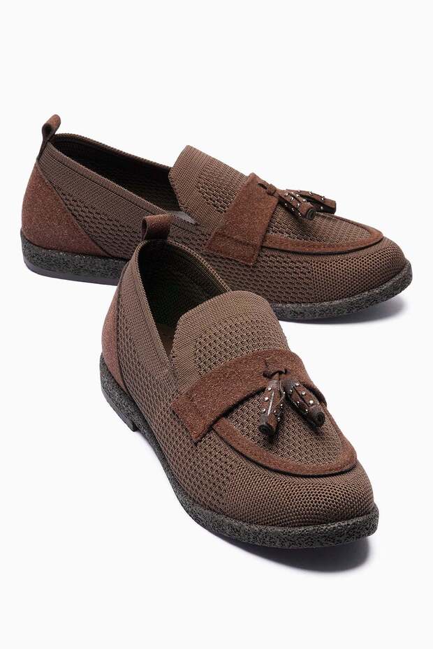 Women's Knitwear Loafers Suede Detailed Tasseled Lightweight Comfortable Daily Shoes Rivina Brown