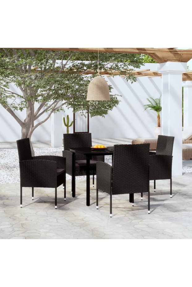 Garden table set, 5 pieces, black