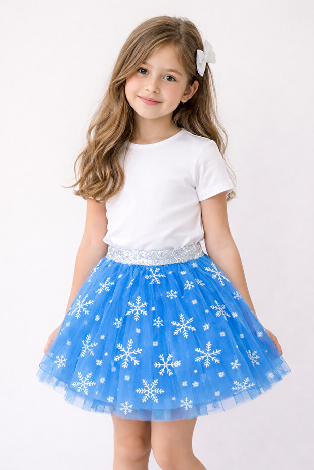 Girl's Blue Snowflake Patterned Tulle Skirt April 23 October 29