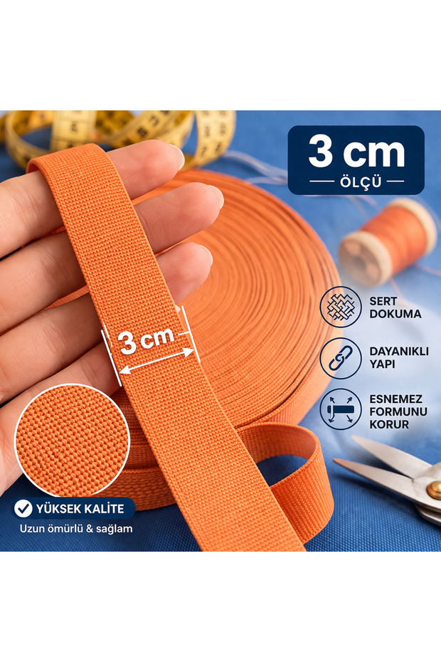 Sert Woven Orange Color 3 cm Durable Leg and Waist Elastic 1 Pack 5 Meters
