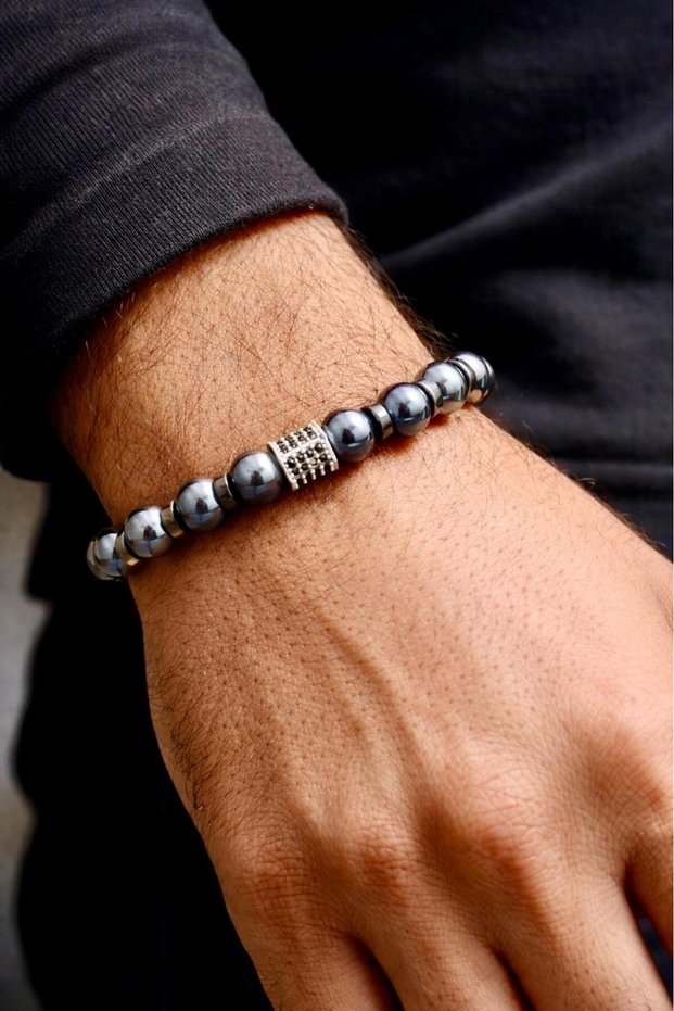 Terahertz & Hematite Natural Stone Men's Bracelet – Stylish and Powerful Style