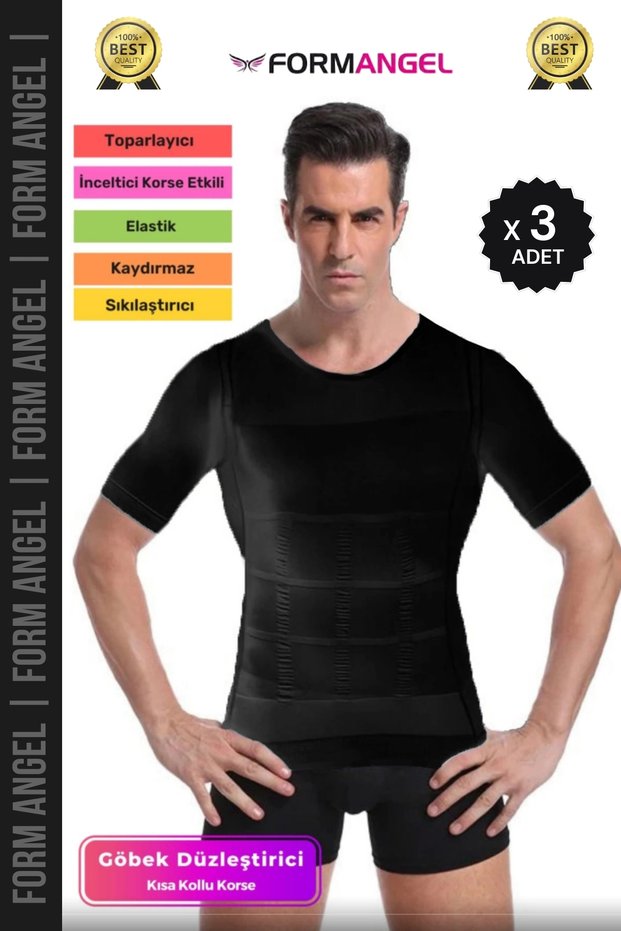 # Men's Corset Upright Posture Body Waist Chest Shaping / Sculpting Belly Tightening Short Sleeve Corset Undershirt - 3 Pieces