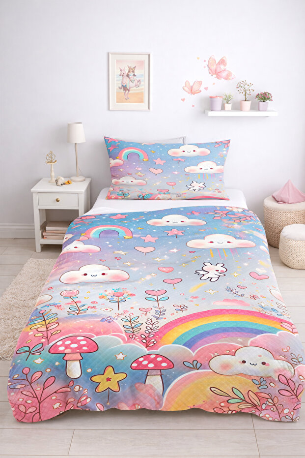 Rainbow Cloud Single Pique Bedspread Set Children's Room Piqué Bedspread