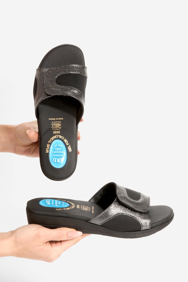 Artı&Jel-5002 Orthopedic Jel Women's Platinum Crtli Slippers with Heel Spur & Bone Protrusion Function