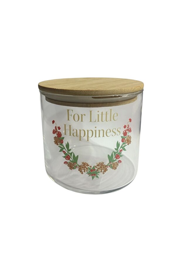 Bamboo Glass Jars with Lids Patterned 600 Cc