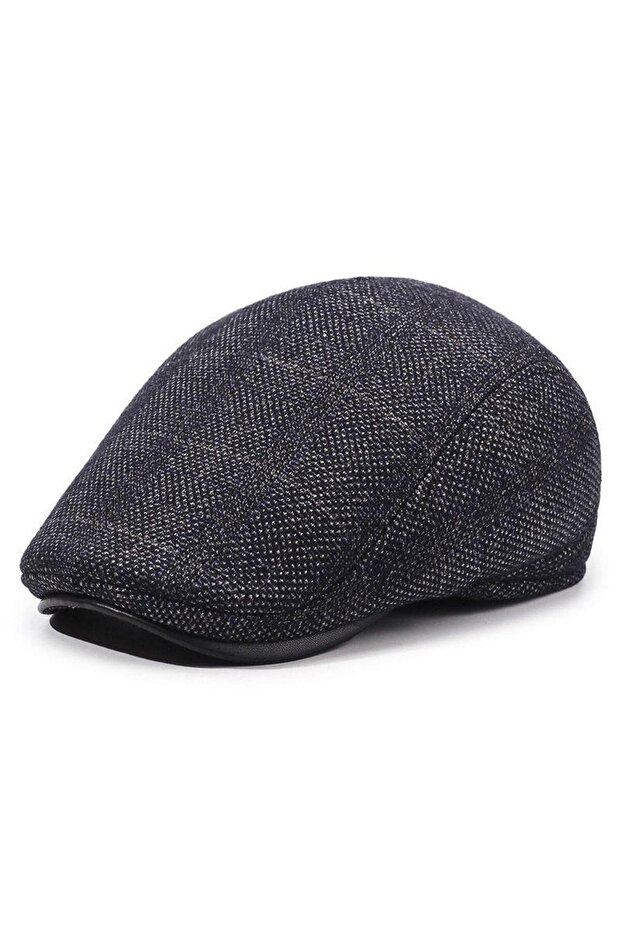 Men's Winter Melton Beanie Hat with Earflap Heat-Retaining British Style Hat Navy Blue