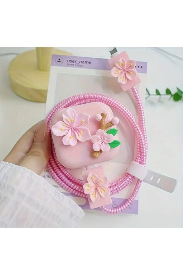 Beautiful flower charging Cable Protector Set, Anti-Break Cable Saver Case, for iPhone 25W charger