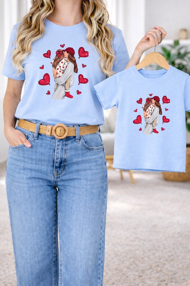 T-Shirt Mother Daughter Combination Oversized – Mother & Child Twin T-Shirt Love-Mom Print (Single Price)