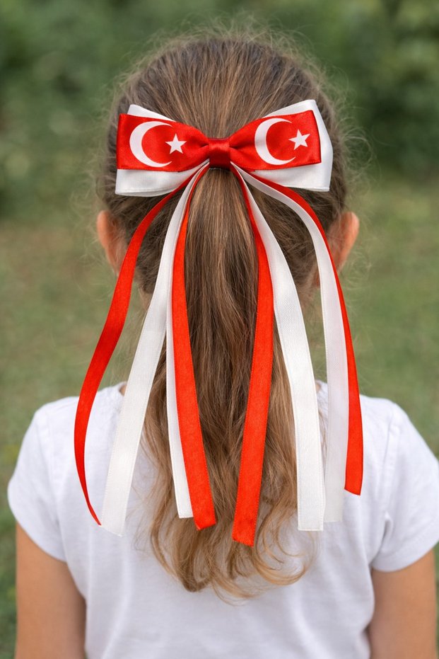 Moon Star Red White Bow Hair Clip - National Holidays Hair Clip