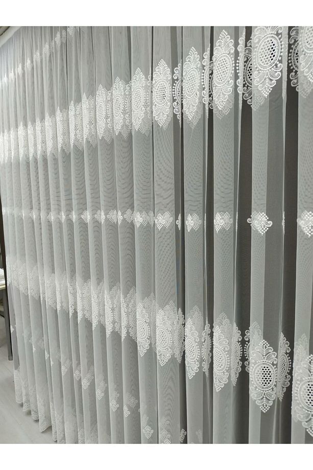 Borelli Desen Ağır İşlemeli Tok Tül Perde 1 x 3 Sık Pileli - 1