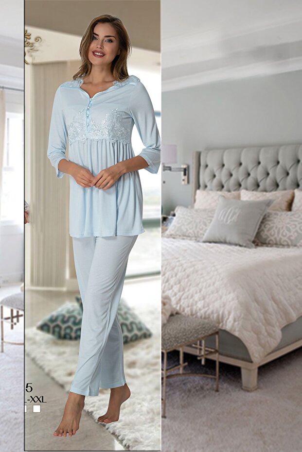 Effortt 3011 Lace Detailed Maternity Pajamas Set