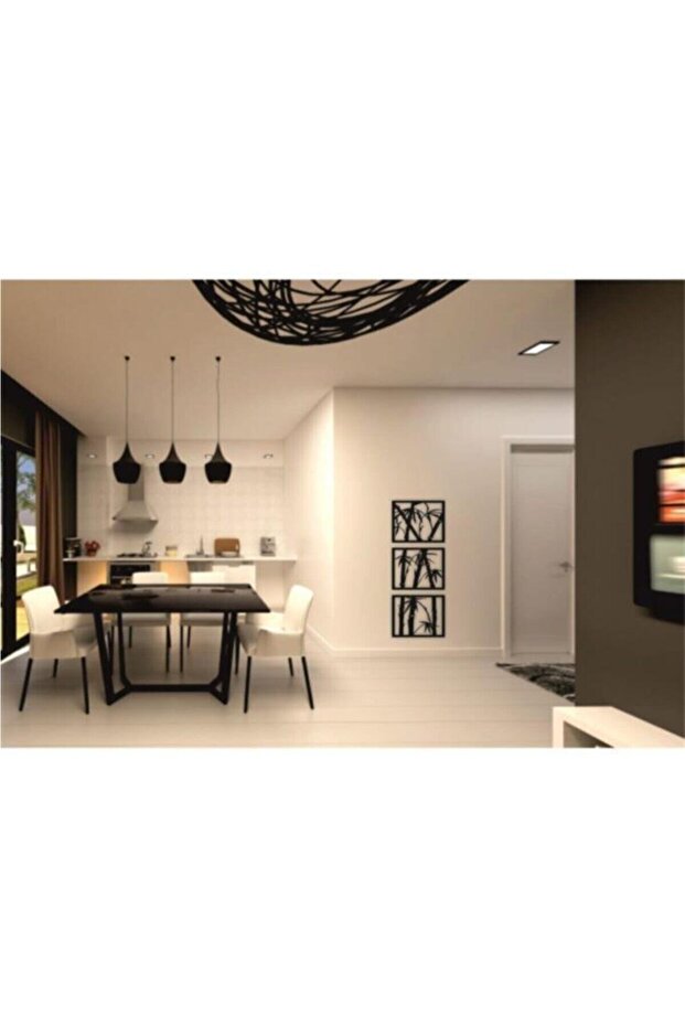 Bambu Duvar Dekoru Bambu Ahşap Tablo Duvar Tablo 3 Lü Tablo - 4