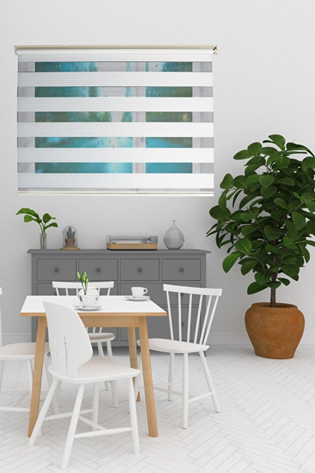 Pliseli Beyaz Zebra Stor Perde - 1