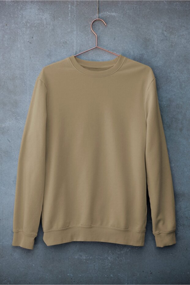 Camel Oversize Crew Neck Basic Unisex Sweatshirt - 1