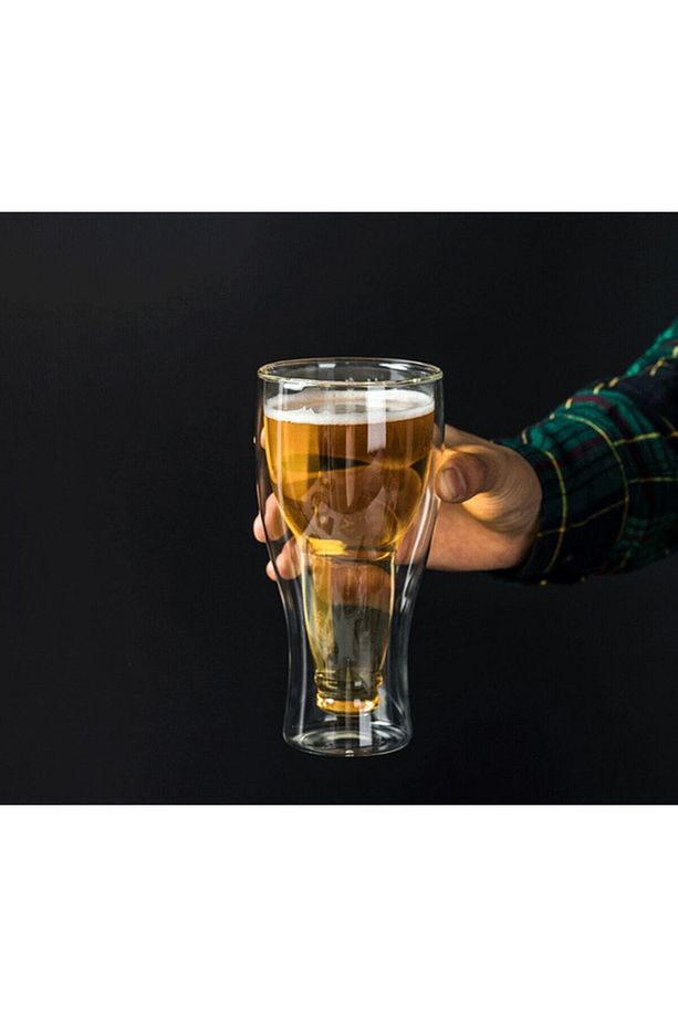Şişe Tasarımlı Çift Cidarlı Cam Bardak, Bira Meşrubat 350 ml - 2