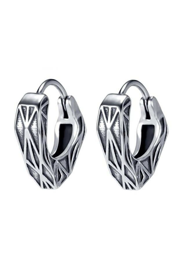 Angular Triangle Antique Design Lightweight Ring Snap Men's Steel Earrings