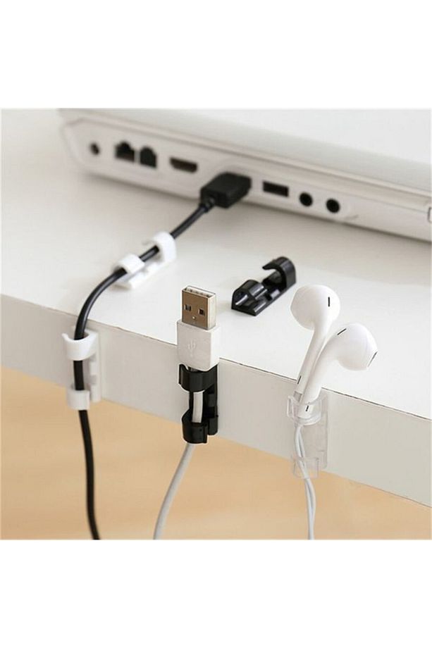 Kablo Tutucu Yapışkanlı Mini 20li Kanal Usb Şarj Veri Kablosu Tutucu Yapışkanlı Kordon Şeffaf - 1