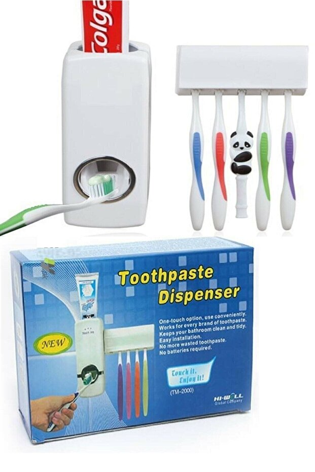 Automatic Toothpaste Squeezer and 5 Toothbrush Holders