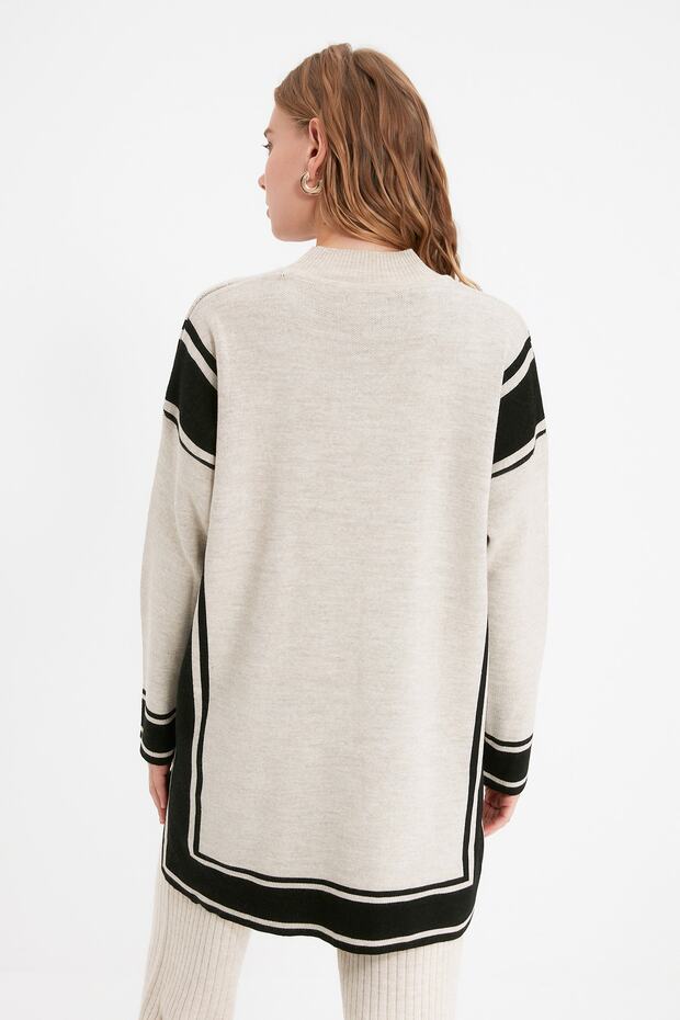 Sweter z dzianiny w paski z wysokim kołnierzem TCTAW22AK0163 - 5