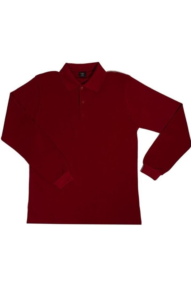 Unisex Combed Cotton Polo Collar Long Sleeve Claret Red T-Shirt Children/Adult