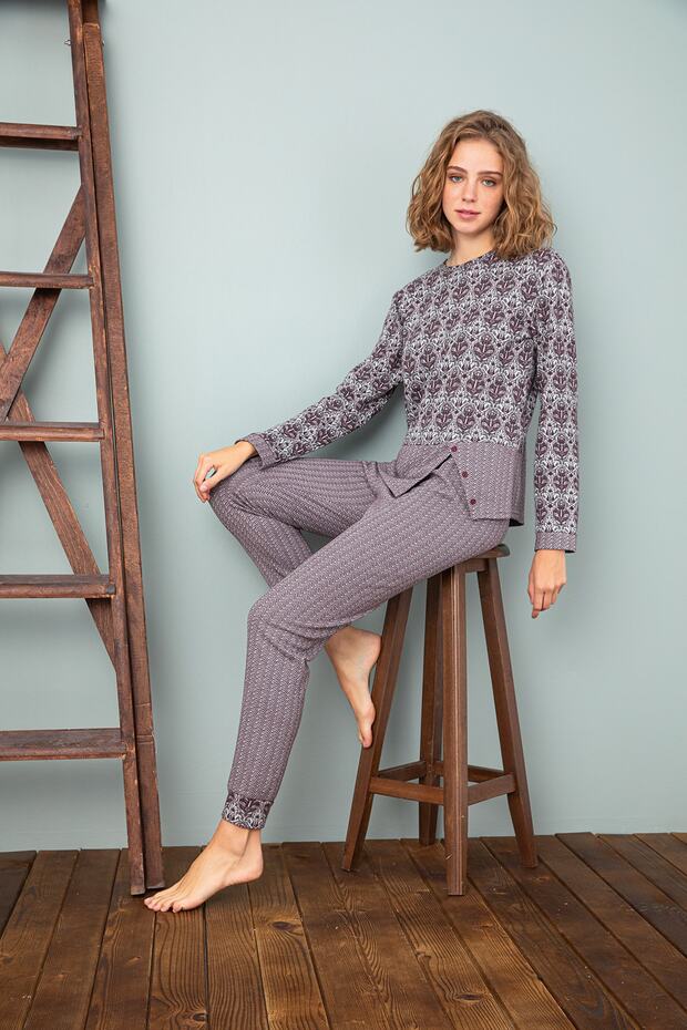 Women's Burgundy Patterned Pajama Set
