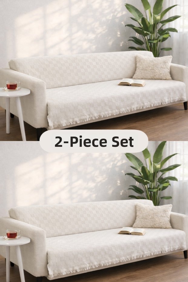 Cotton Pieces of Sofa Cover Shawls Non-Slip Textured Multi-Purpose Sofa Bed Cover 170X200 cm Pack of 2