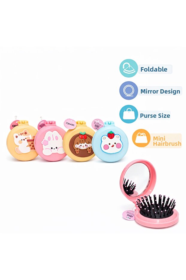 Patterned Figured Foldable Makeup Mirror Comb - Surprise Pattern - 2