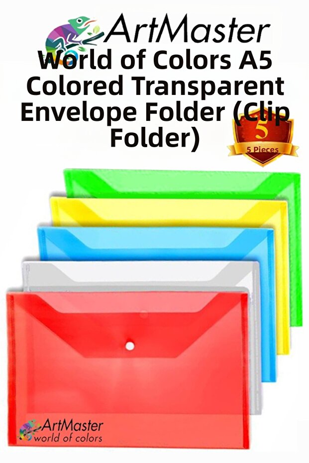 A5 Snap Fastener File Transparent Colorful Envelope File 5 Colors 17X22 cm Snap Fastener File Waterproof 50 Sheets Cap