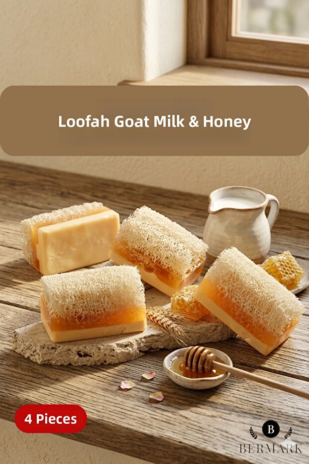 Handmade Natural Pumpkin Fiber Donkey Milk Honey Soap 4 Pieces Economic Set