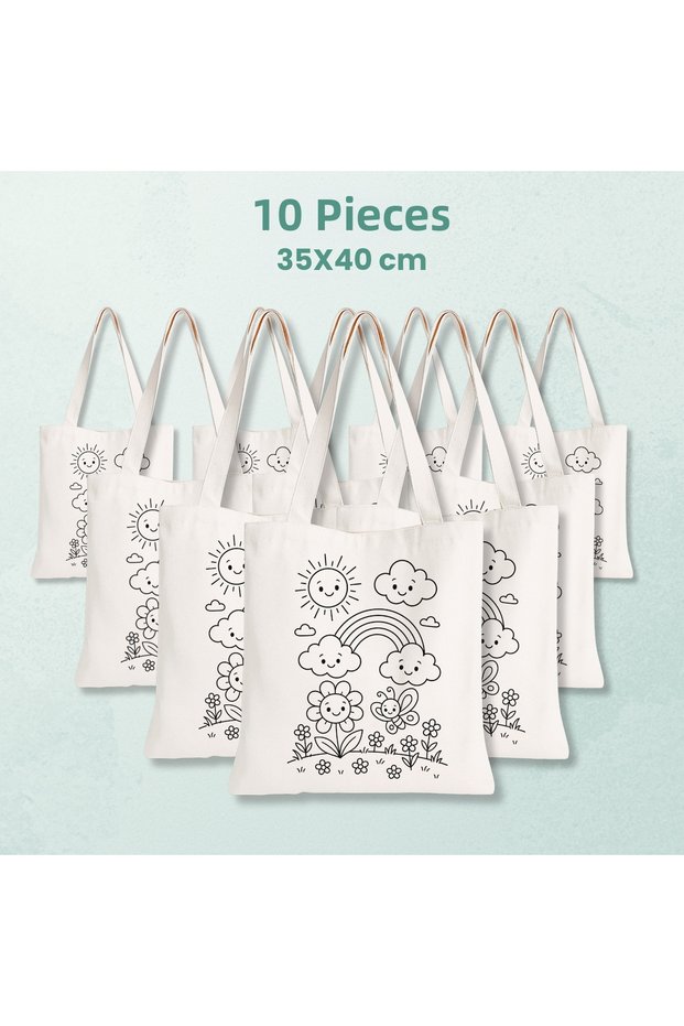10 Pieces of Floral Design Paintable Cloth Bag - Educational Hobby Painting for Children Bag Pieces