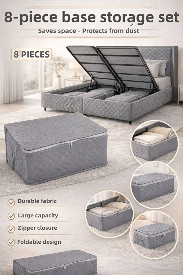 8 Pieces of Quilted Base Storage Boxes 60X40X22 (Anthracite)
