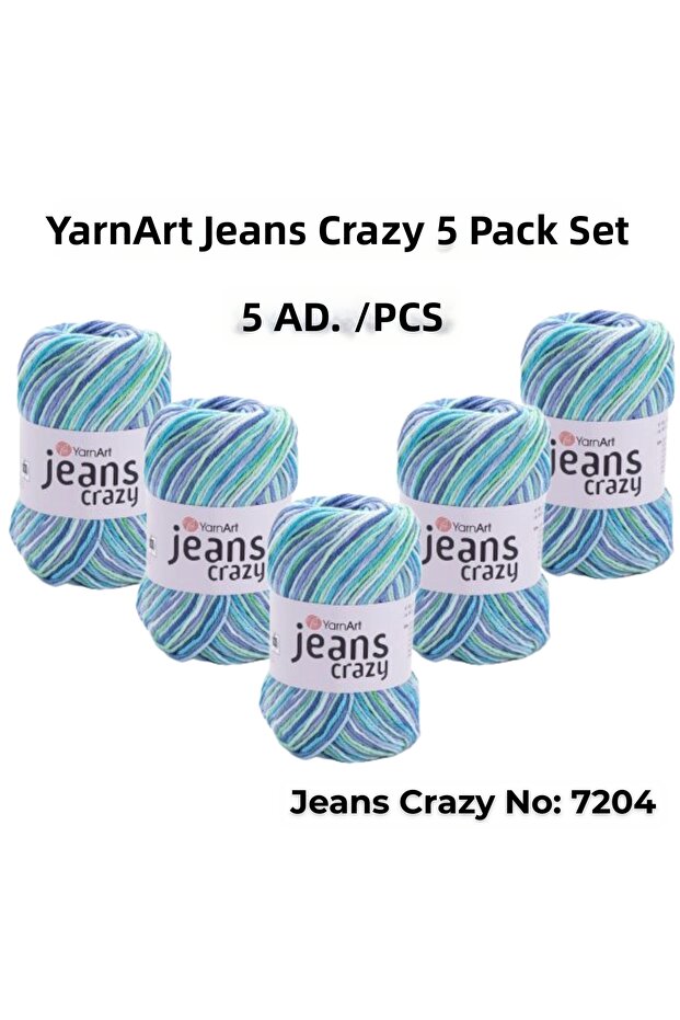 Yarn Art Jeans Crazy Knitting Yarn 7204 Punch Yarn 5-Pack