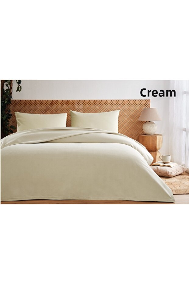 Single Bamboo - Cotton Blend Solid Color Pique Bedspread Set