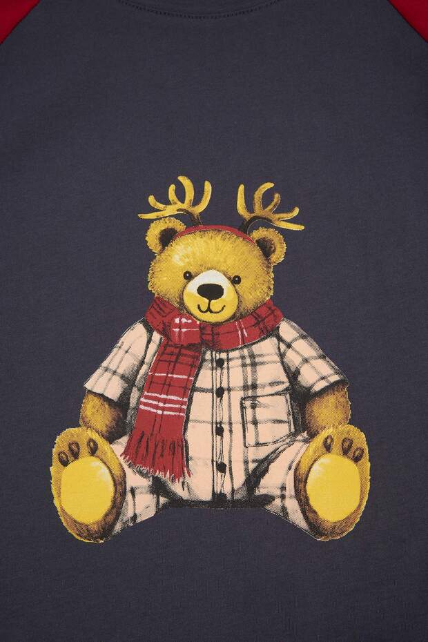 Bordo Regular Fit Ekose Ayıcık Baskılı Pijama Takımı TMNSS26PT00022 - 5