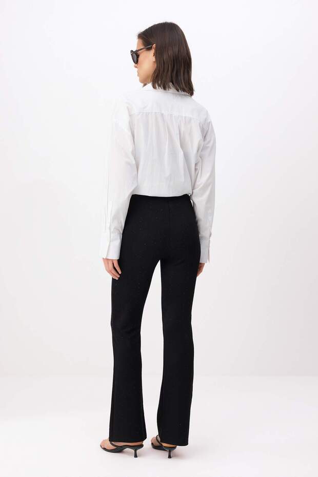 Siyah Flare/İspanyol Paça Parıltılı Normal Bel Uzun Örme Pantolon TWOSS26PL00155 - 5