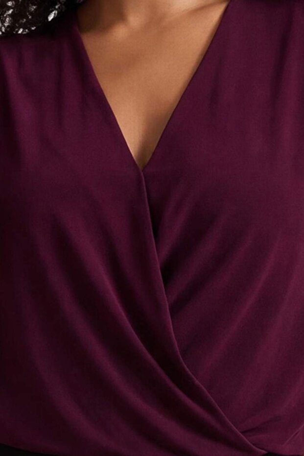 Mor Balon Kol Kruvaze Yaka Örme Crop Bluz TBBAW23AF00029 - 2