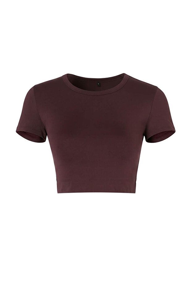 Mürdüm Crop Hafif Destekli Yumuşak Dokulu Bisiklet Yaka Örme Spor Üst/Bluz TWOAW21BZ0158 - 7