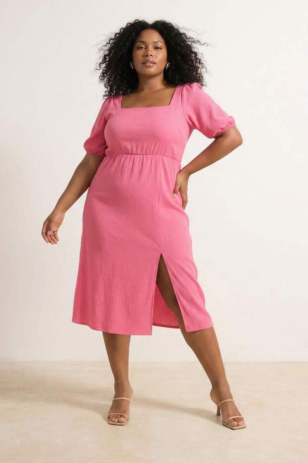 Pembe Yırtmaçlı Örme Elbise TBBSS23AH00280