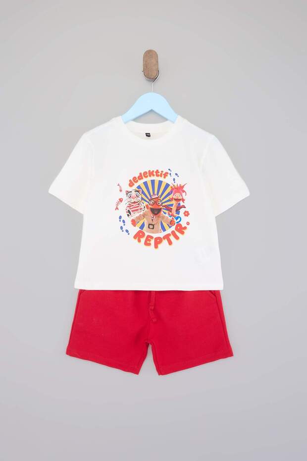 Ekru Unisex Dedektif Reptır Baskılı Örme Alt - Üst Takım TKDSS26AU00094 - 3