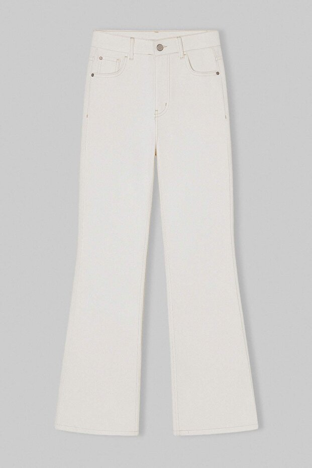 Ekru Yüksek Bel Ekstra Esnek Flare İspanyol Paça Jeans TWOSS26JE00174 - 5