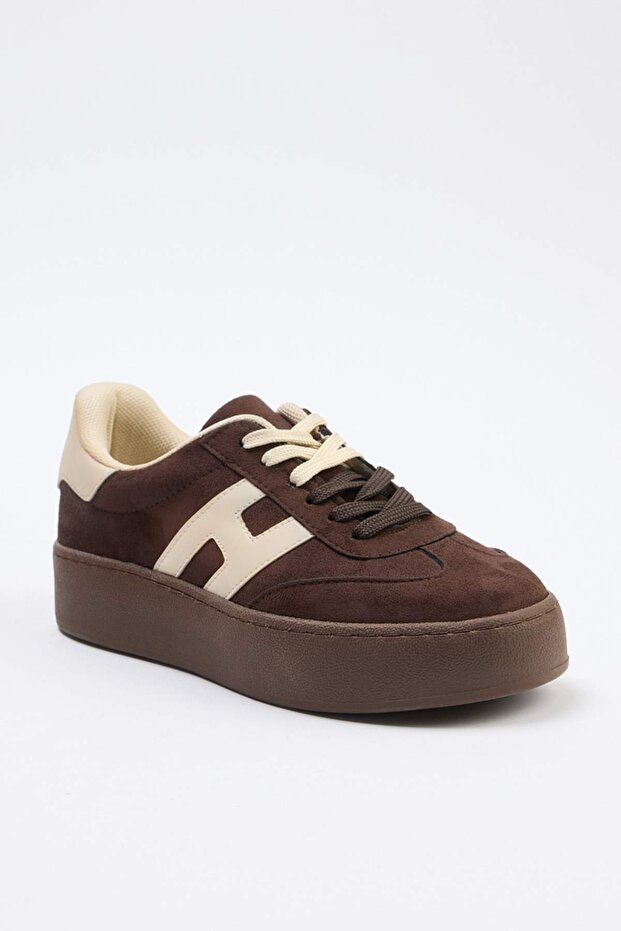 Kahverengi Süet Kadın Retro Spor Ayakkabı TAKSS26SN00014 - 2