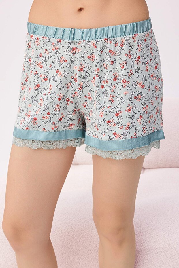 Mint Çiçekli Dantel ve Saten Detaylı Örme Pijama Takımı THMSS26PT00141 - 3