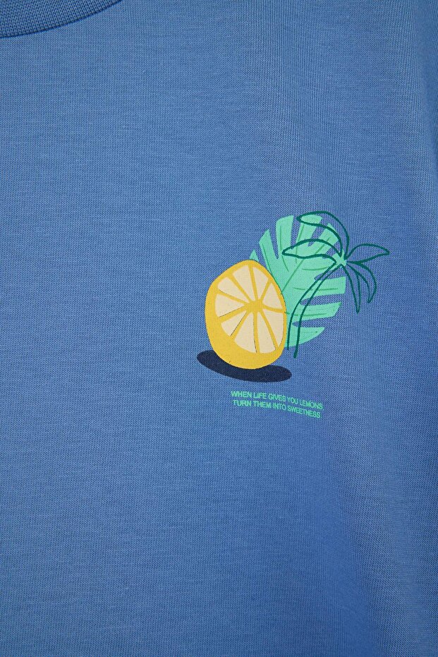 Sarı-Indigo 2'li Erkek Çocuk Baskılı Örme T-Shirt TKDSS26TS00050 - 10