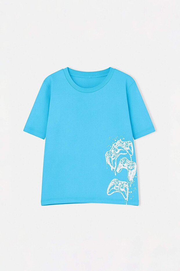 Beyaz-Mavi 2'li Erkek Çocuk Baskılı Örme T-Shirt TKDSS26TS00040 - 9