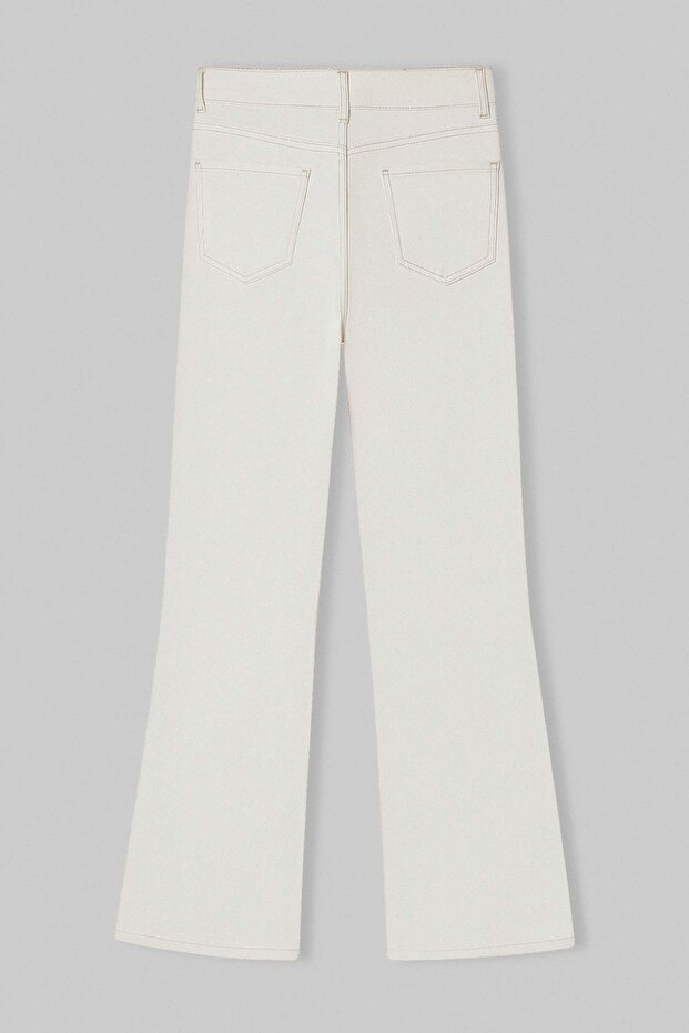 Ekru Yüksek Bel Ekstra Esnek Flare İspanyol Paça Jeans TWOSS26JE00174 - 6